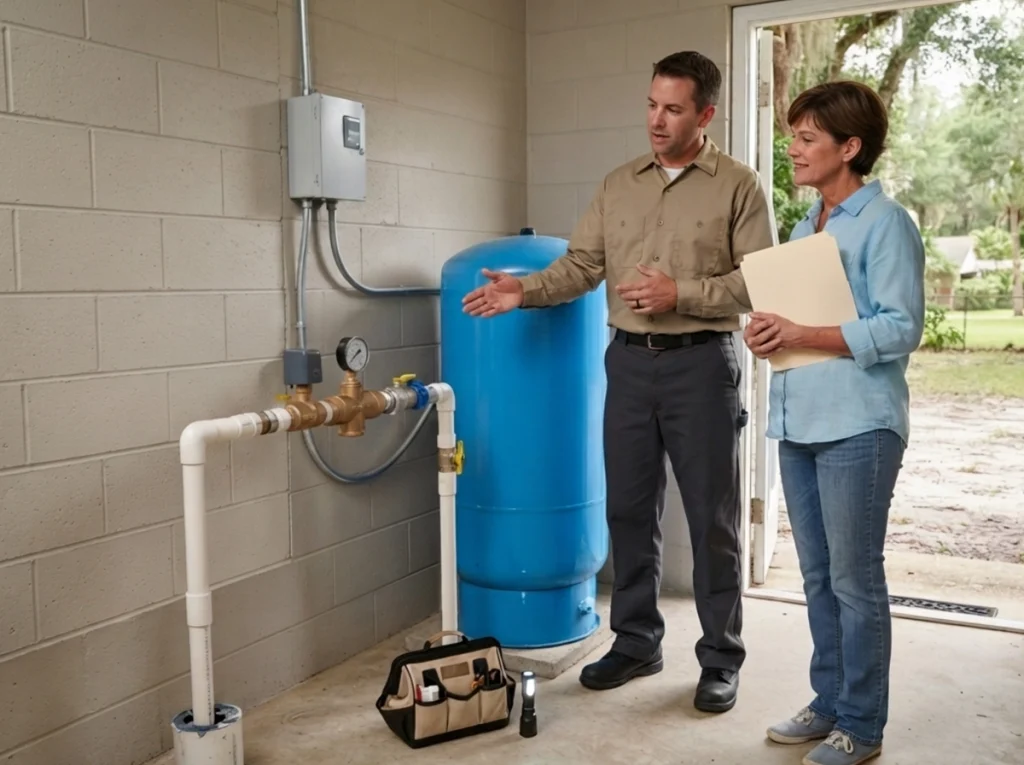 Ocala homeowner reviewing a complete well system inspection